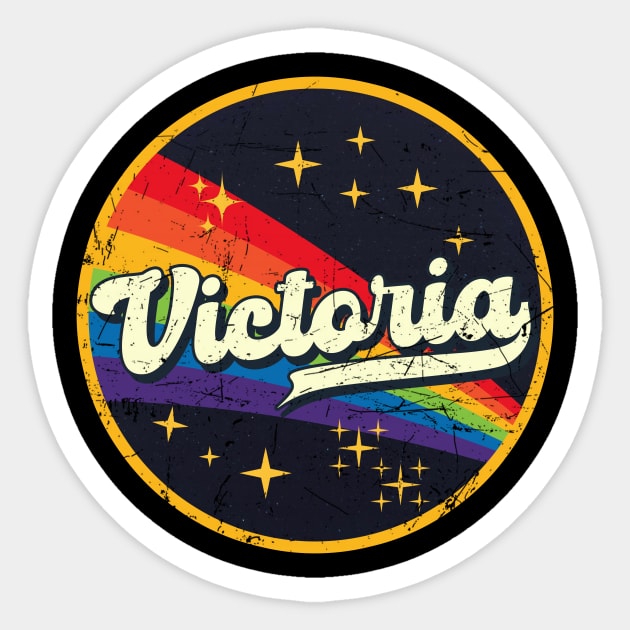 Victoria // Rainbow In Space Vintage Grunge-Style Sticker by LMW Art